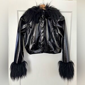 H&M Faux Leather Jacket with Faux Fur Trim